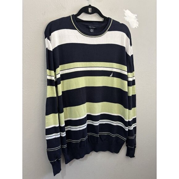 Nautica Vintage Sweater  Striped Mens XL  Crew Neck Preppy - Picture 5 of 10